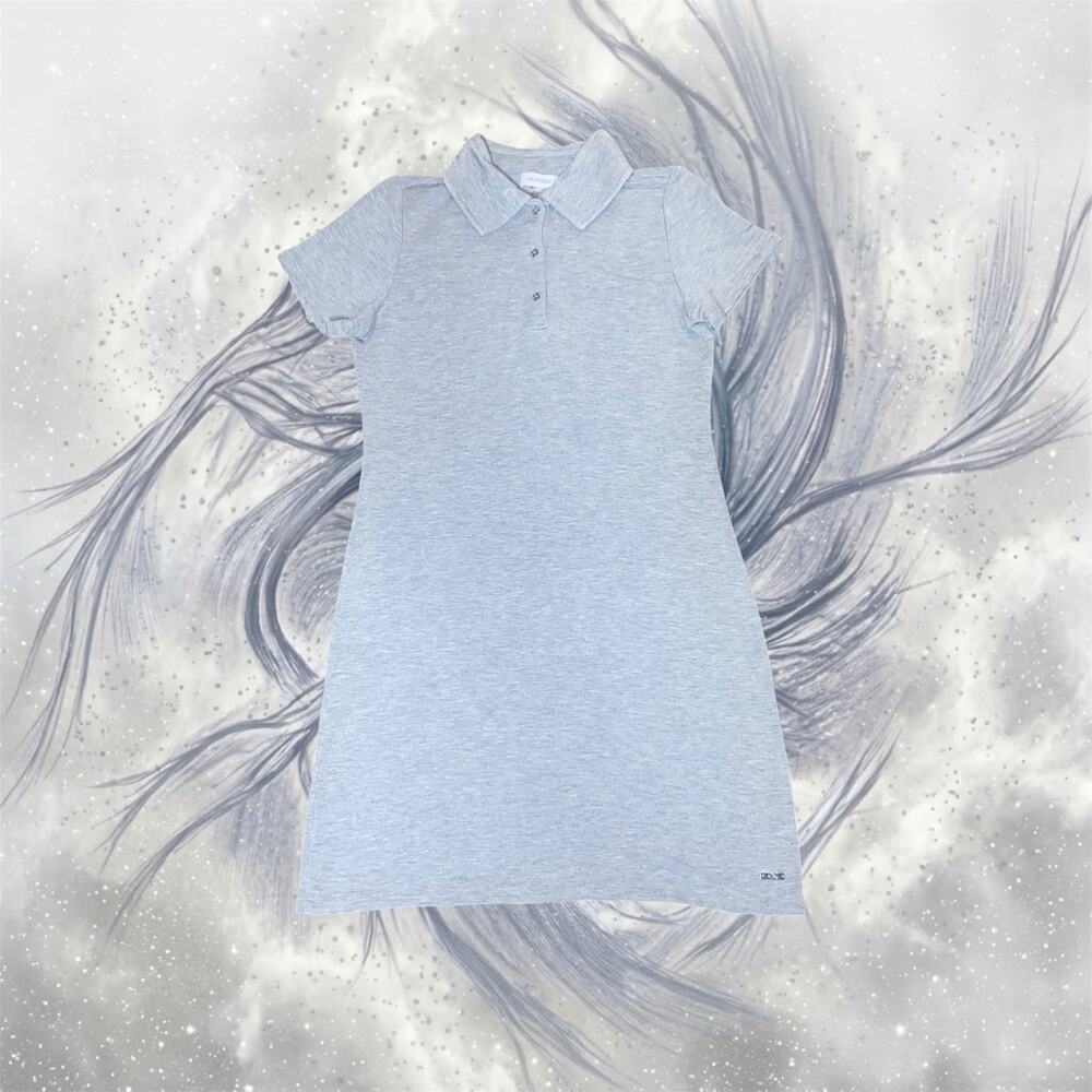 Calvin Klein Heather Grey Short Sleeve Polo Dress Metal CK Logo Hardware Small⁠